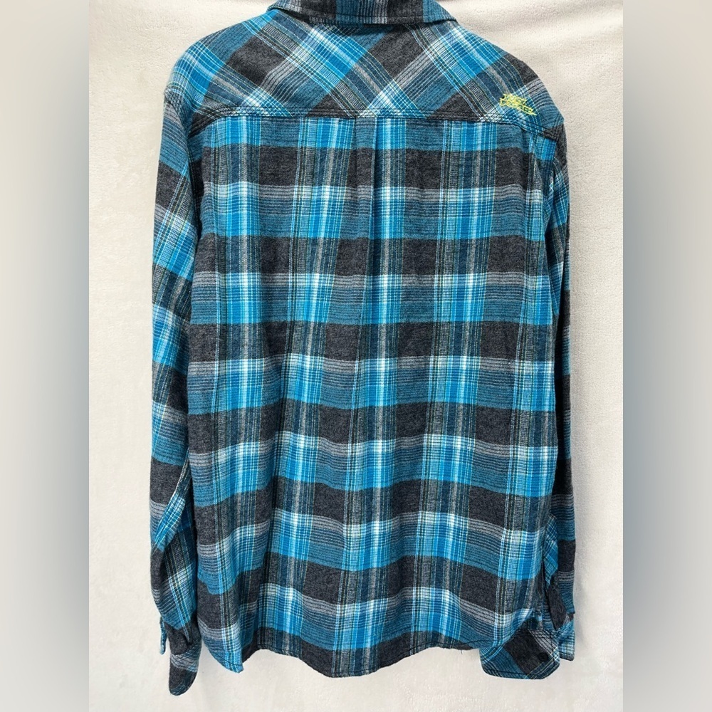 Vintage No Fear Blue Long Sleeve Button-Up Flannel Shirt XL Skater 90’s Emo - Picture 7 of 10